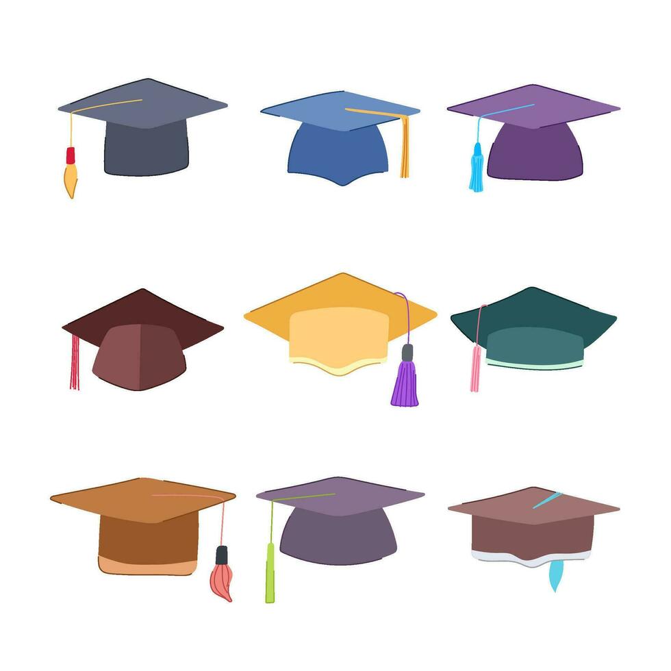 graduation hat set cartoon vector illustration