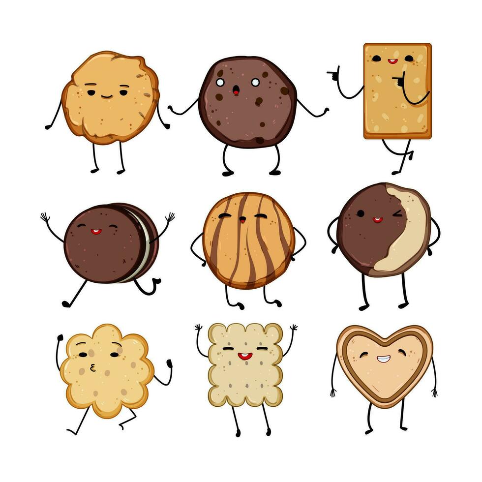 cookie character set cartoon vector illustration