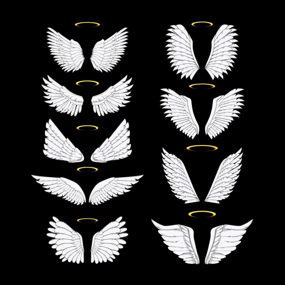 wing angel set cartoon vector illustration