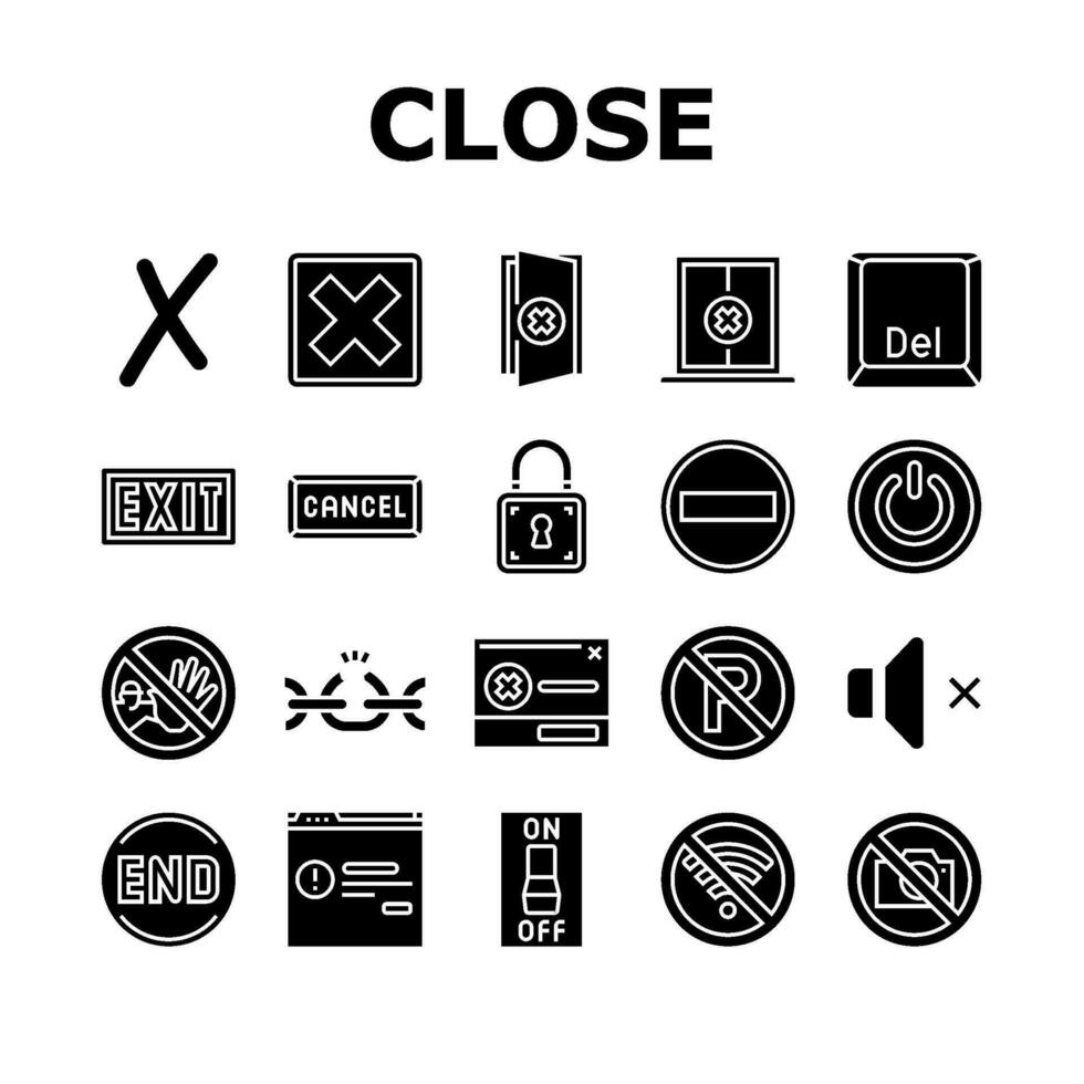 close door store shop board icons set vector