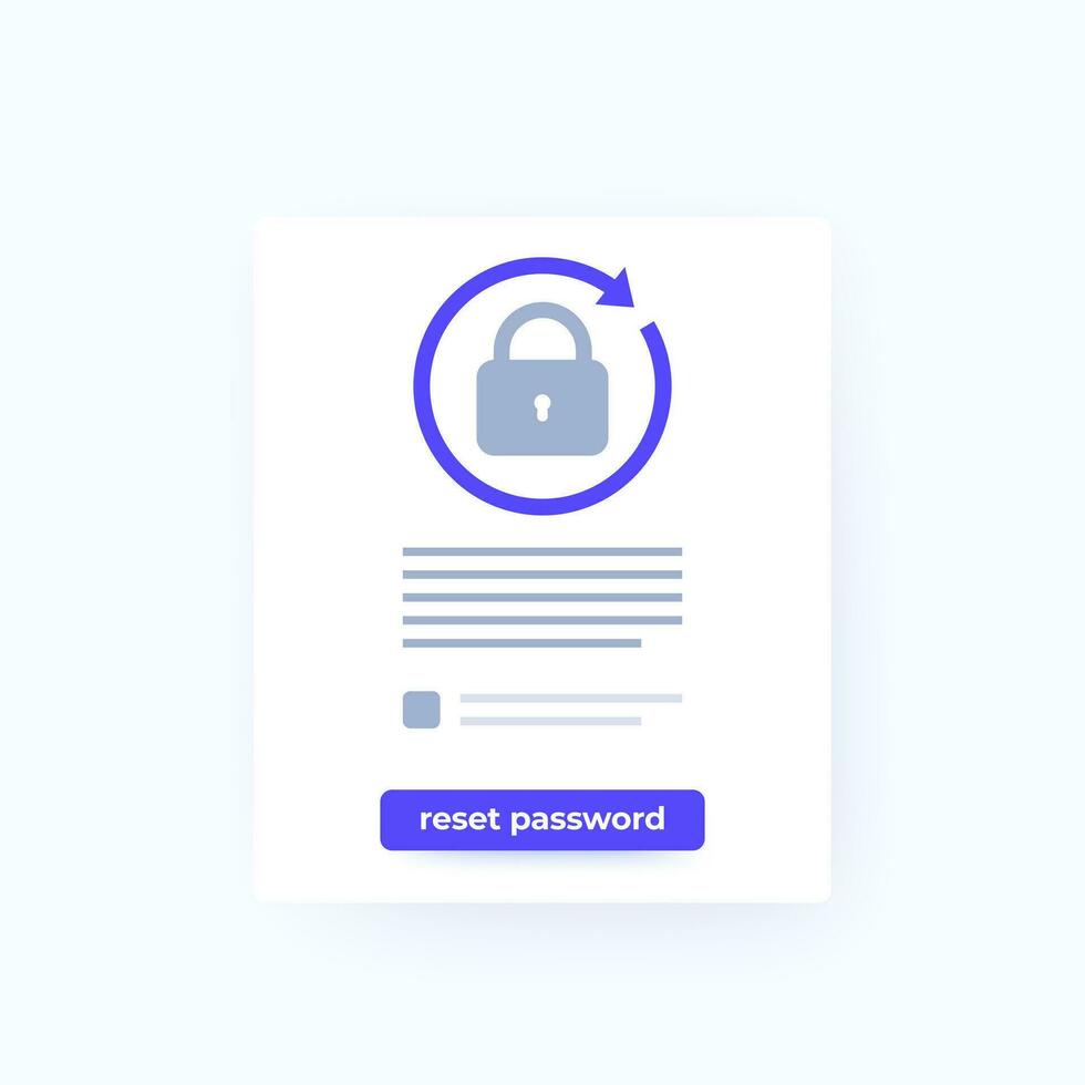 password reset form with button, vector ui design