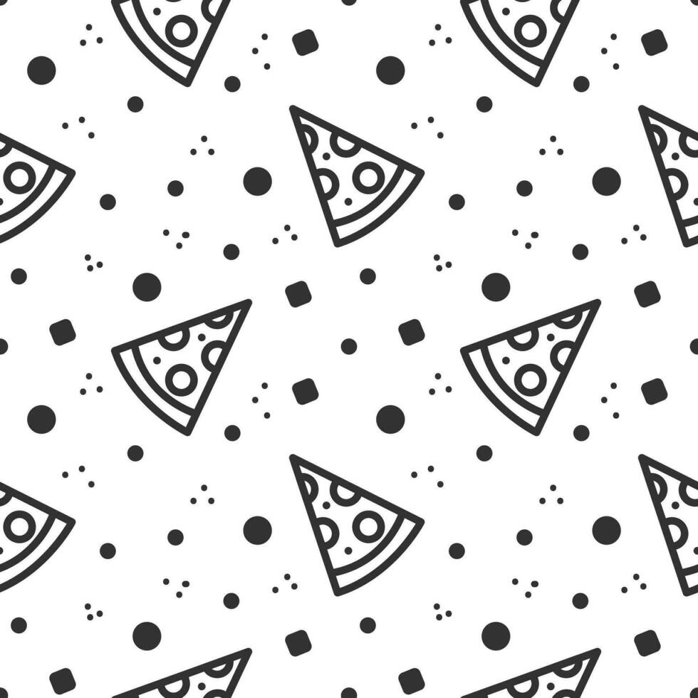 Pizza seamless pattern.  For packaging, menu design, interior decorating. Black line vector illustration.