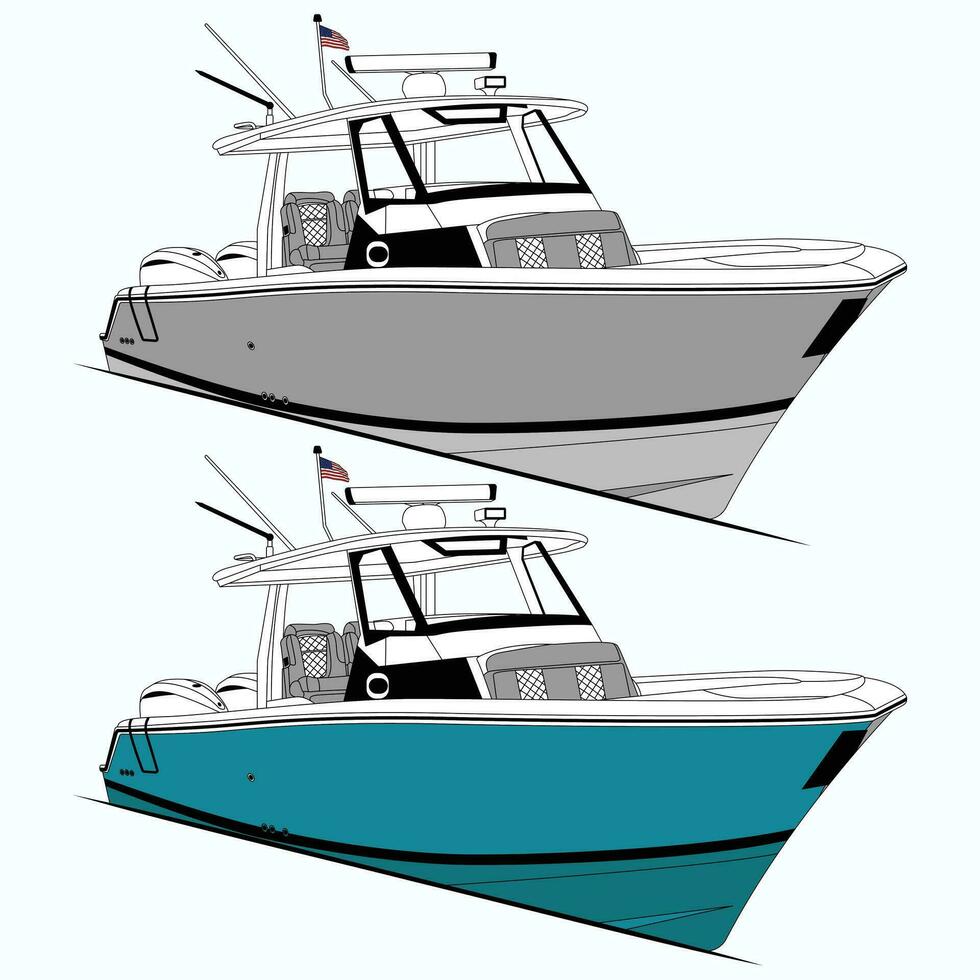 vector illustration and line art of the ocean fishing boat.
