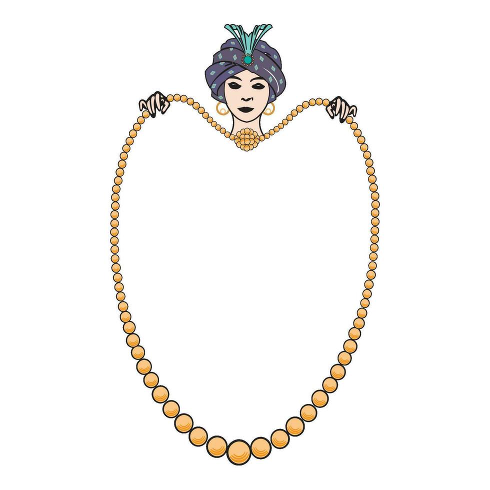 Golden chain necklace with round diamond pendant. Jewelry design vector illustration