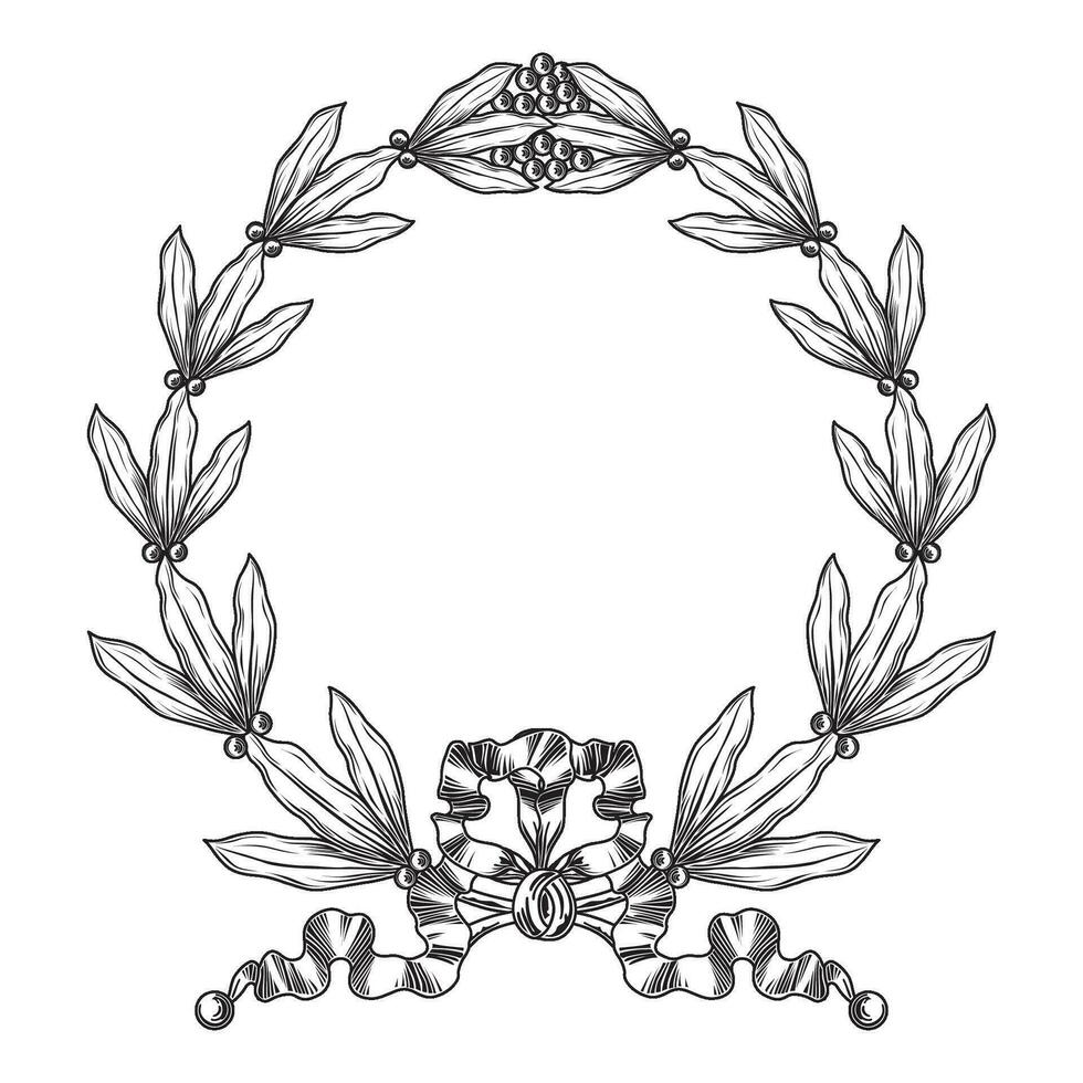 Sketch hand drawn traditional winning laurel branch wreaths set isolated vector illustration