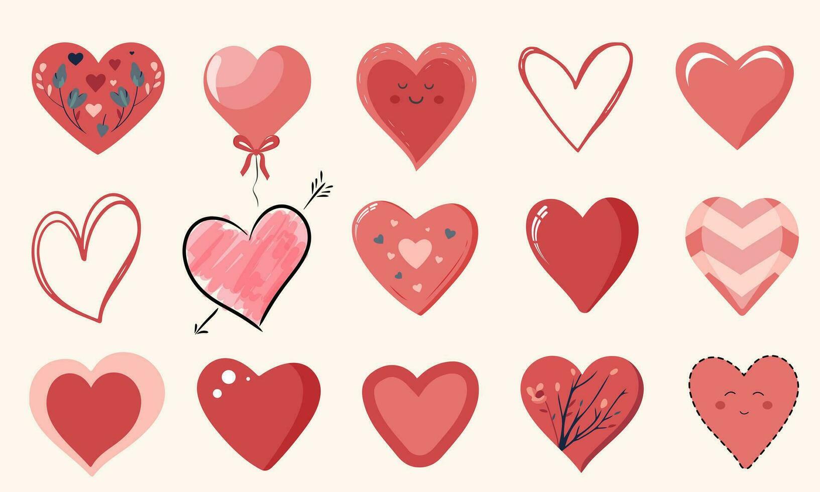 colección de corazones en diferente estilos. mano dibujado, bosquejo, plano diseño. corazones conjunto para tarjetas, carteles, pancartas vector