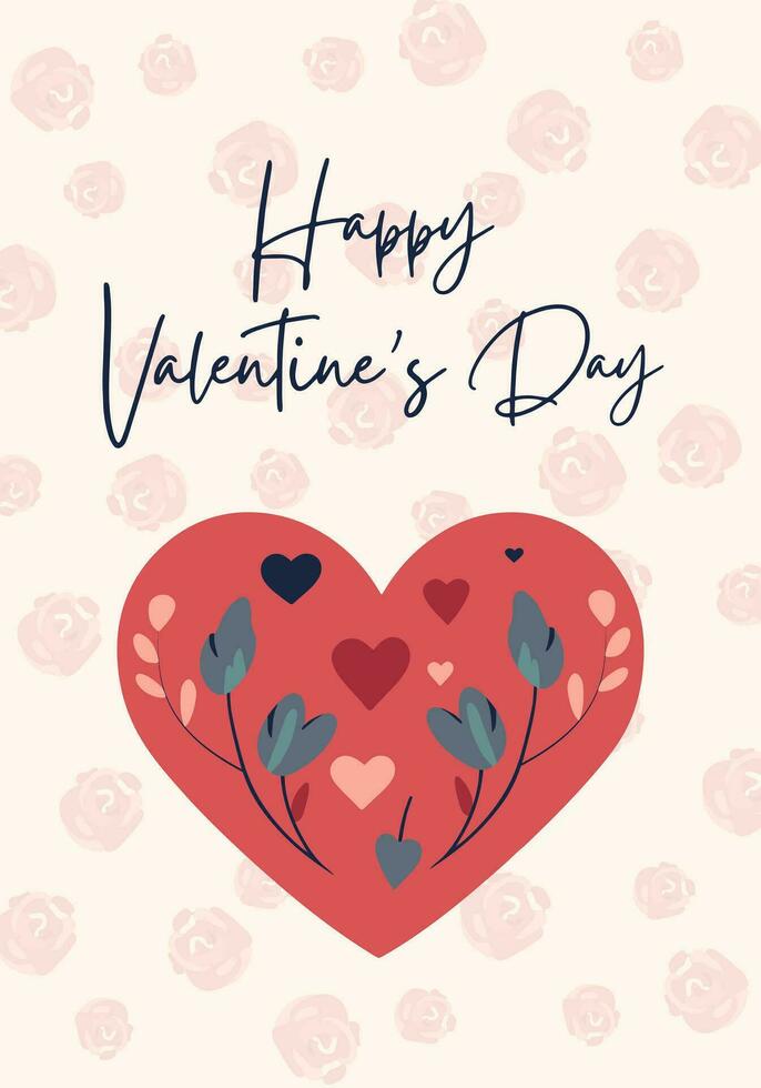 Valentine's day concept poster in flat style. Vector love background with heart. Love banner or greeting card