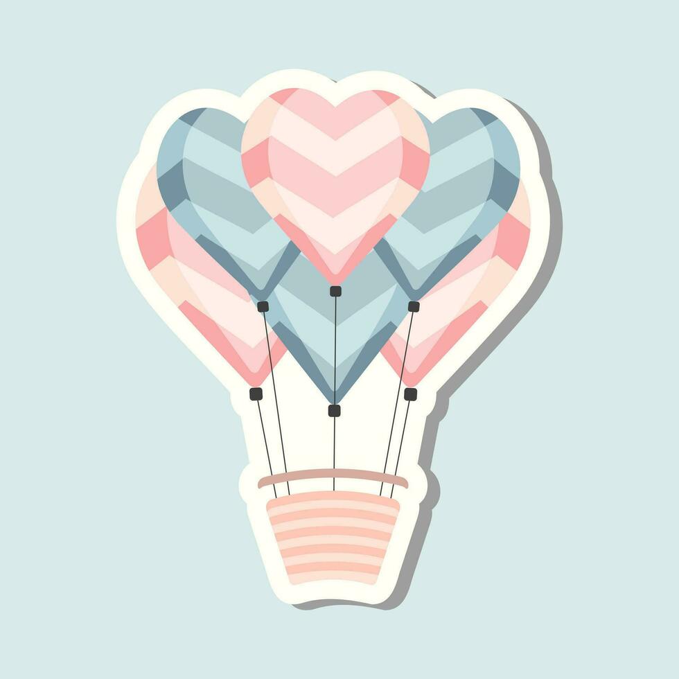 Cute vector love sticker. Valentines day balloons with basket. Romantic vector icon in pastel colors