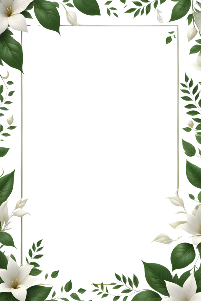 AI generated Leaf With White Flower Border Frame PNG Transparent Background