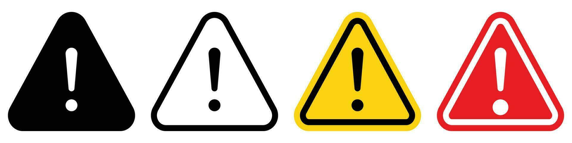 Warning Icons Set - Triangle Exclamation Mark Symbols, Caution Vector Graphics