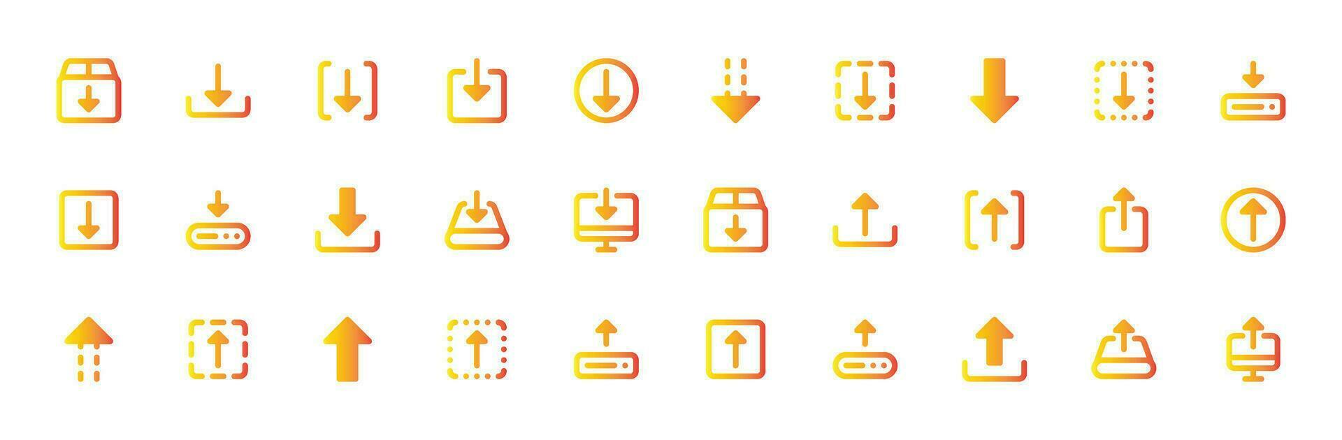 Download Upload Icons Set - File Transfer, Data Exchange Vector Collection