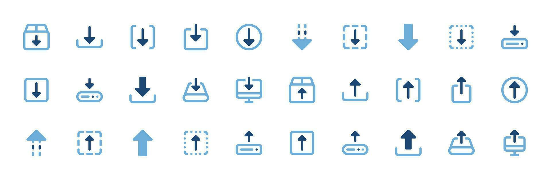 Download Upload Icons Set - File Transfer, Data Exchange Vector Collection