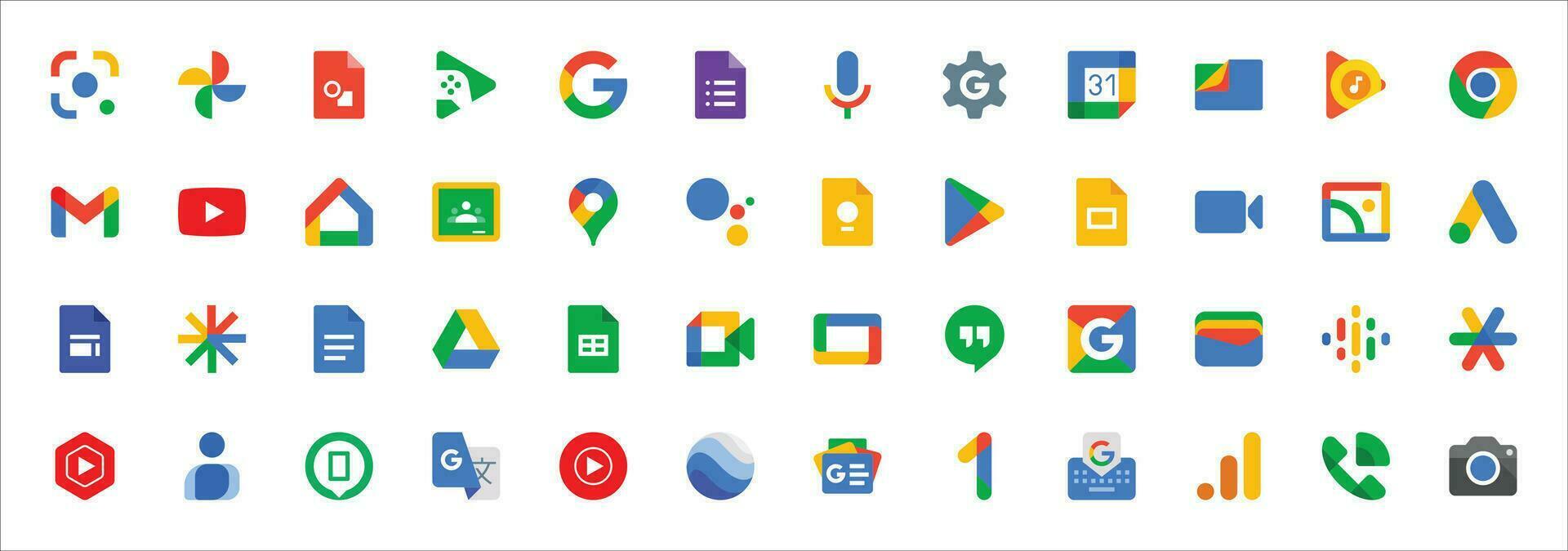 Google Brands Logos Set - Icons for Google, Gmail, Drive, and More vector