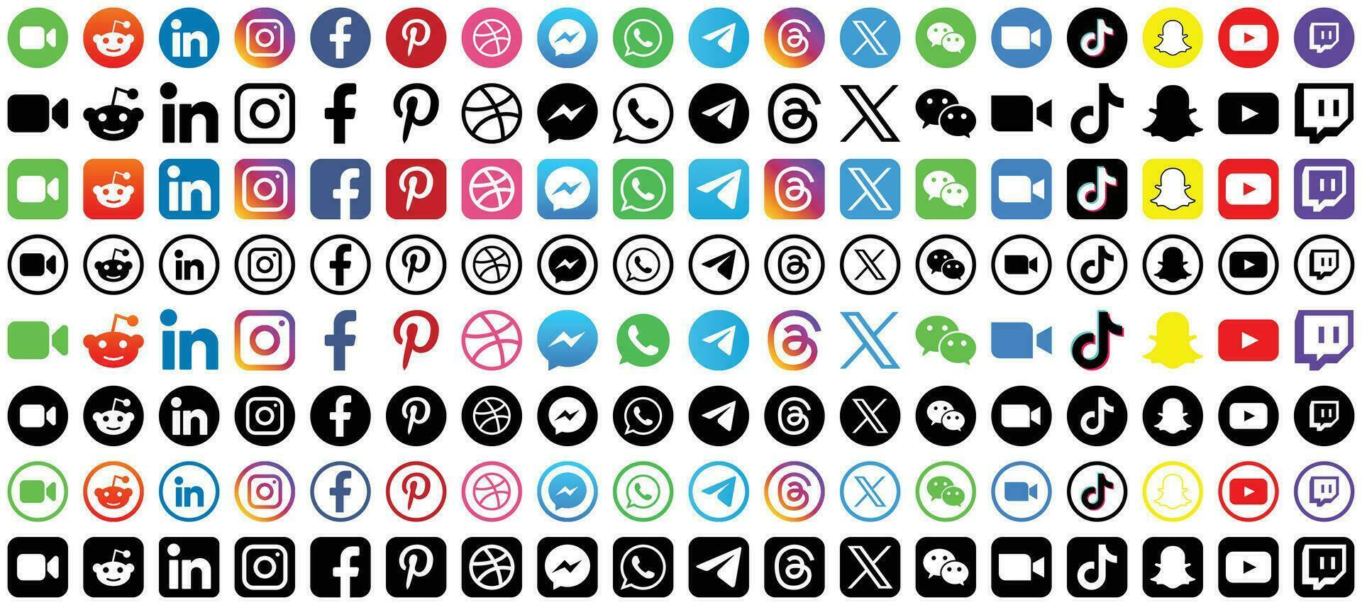 Social Media Logos Set - Icons for Major Brands. Facebook, Instagram, Twitter, and More vector