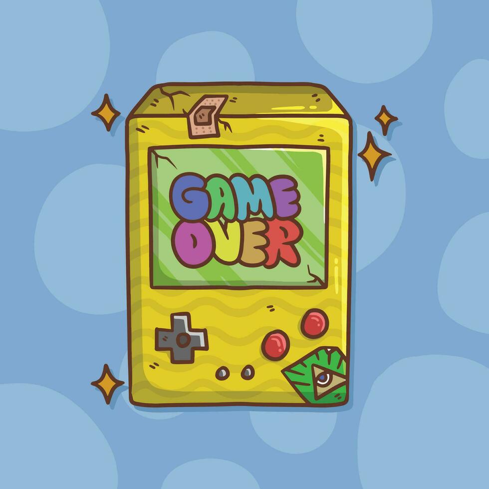 Yellow retro game console cartoon vector illustration.