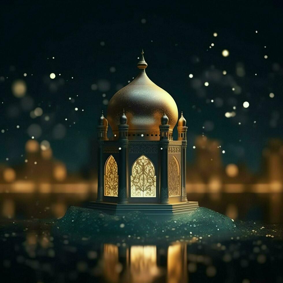 Eid mubarak and ramadan kareem greetings with islamic lantern and mosque. Eid al fitr background. Eid al fitr background of window concept by AI Generated photo