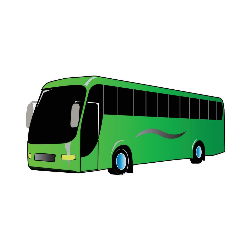 Vector green tourist or city bus on the road coach vector 3d illustration hand drawn illustration