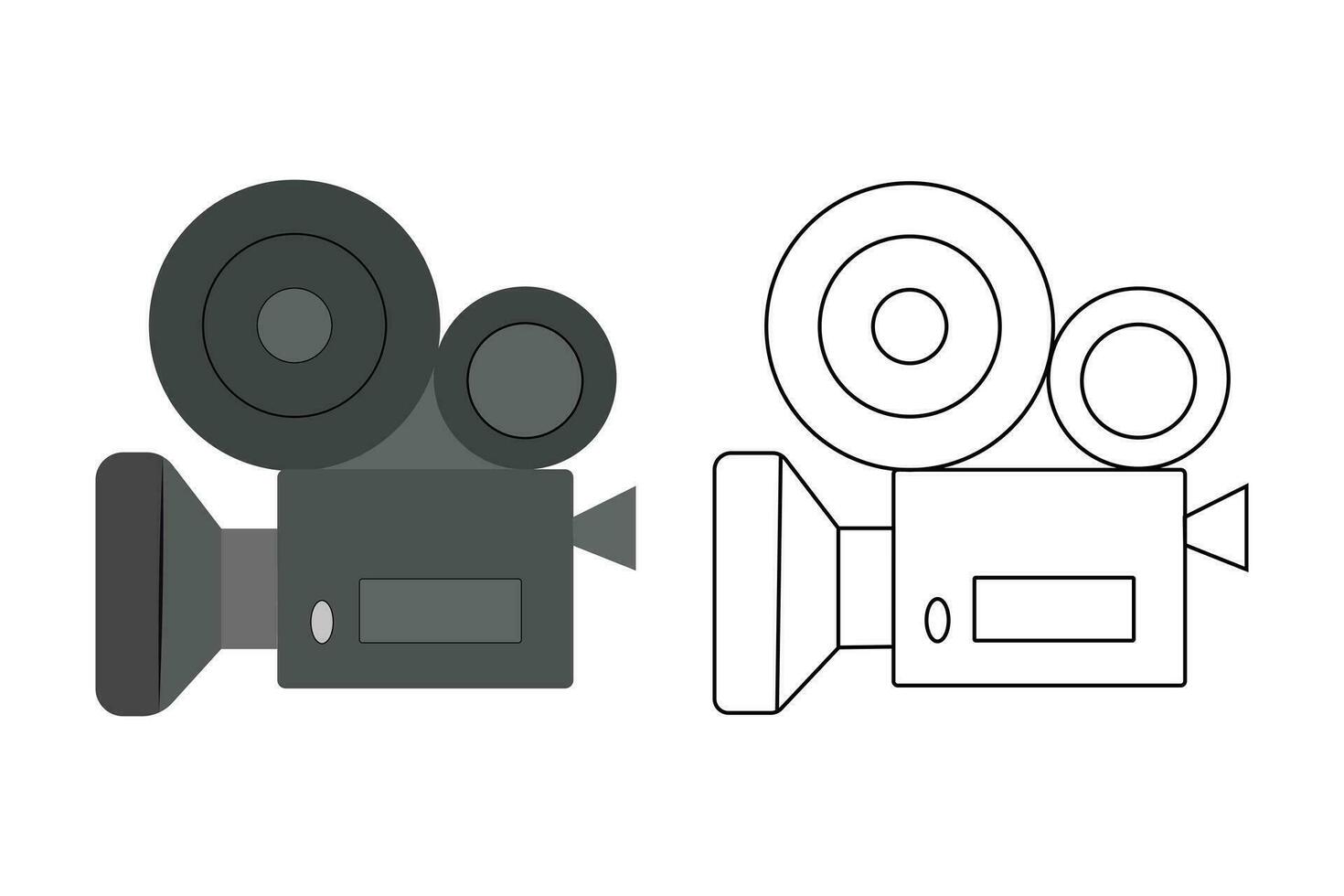 Retro Video camera icon movie shooting, flimmaking, cameraman equipment isolated vector illustration.