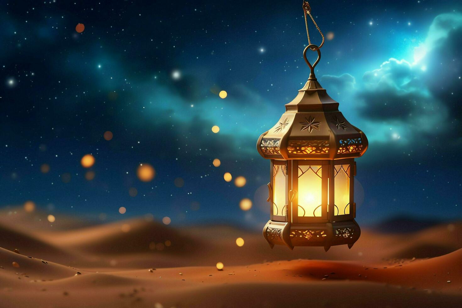 Eid mubarak and ramadan kareem greetings with islamic lantern and mosque. Eid al fitr background. Eid al fitr background of window concept by AI Generated photo