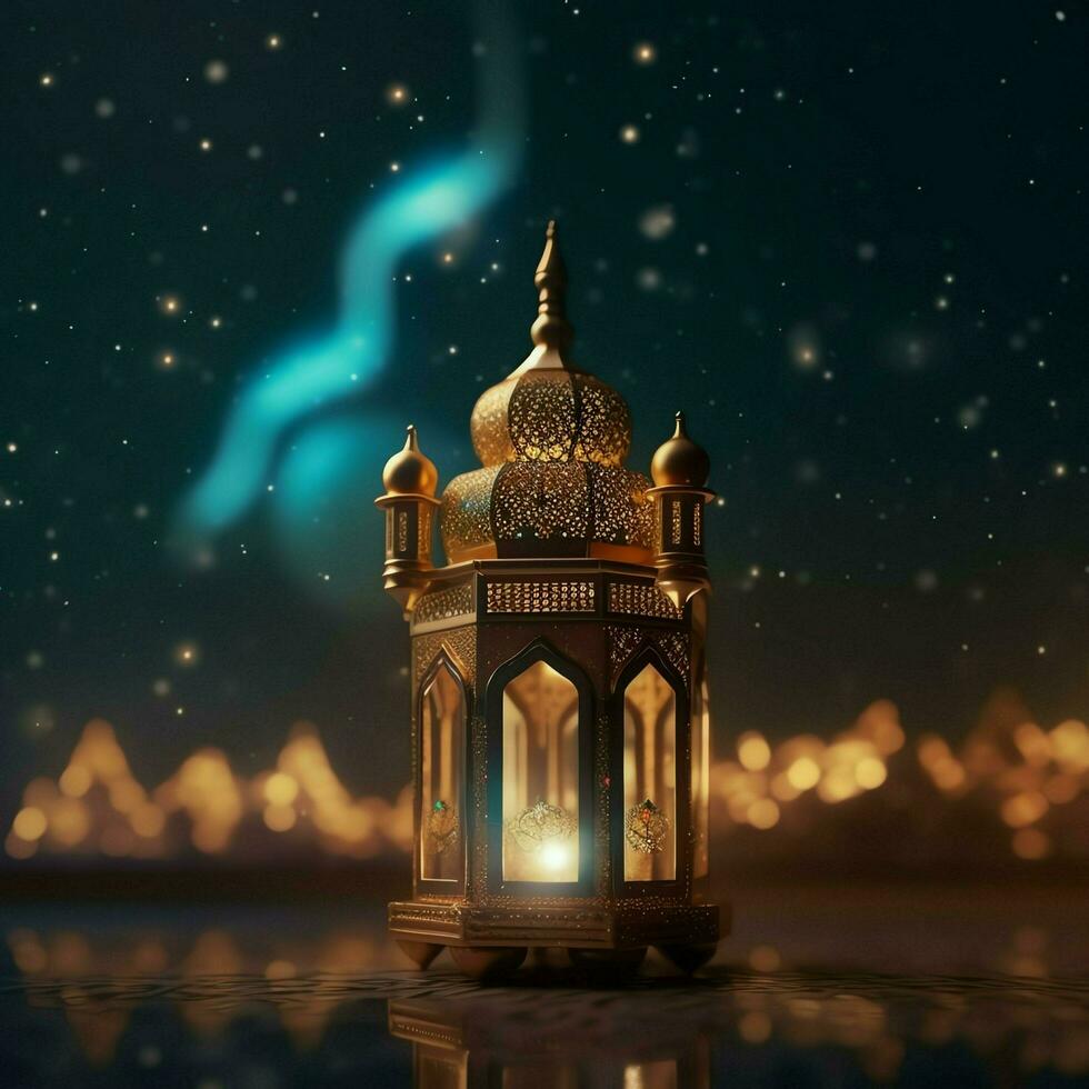 Eid mubarak and ramadan kareem greetings with islamic lantern and mosque. Eid al fitr background. Eid al fitr background of window concept by AI Generated photo