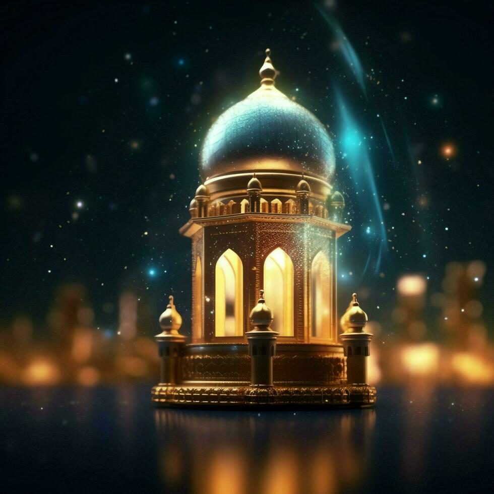 Eid mubarak and ramadan kareem greetings with islamic lantern and mosque. Eid al fitr background. Eid al fitr background of window concept by AI Generated photo