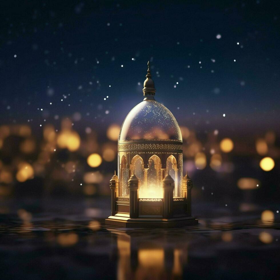 Eid mubarak and ramadan kareem greetings with islamic lantern and mosque. Eid al fitr background. Eid al fitr background of window concept by AI Generated photo