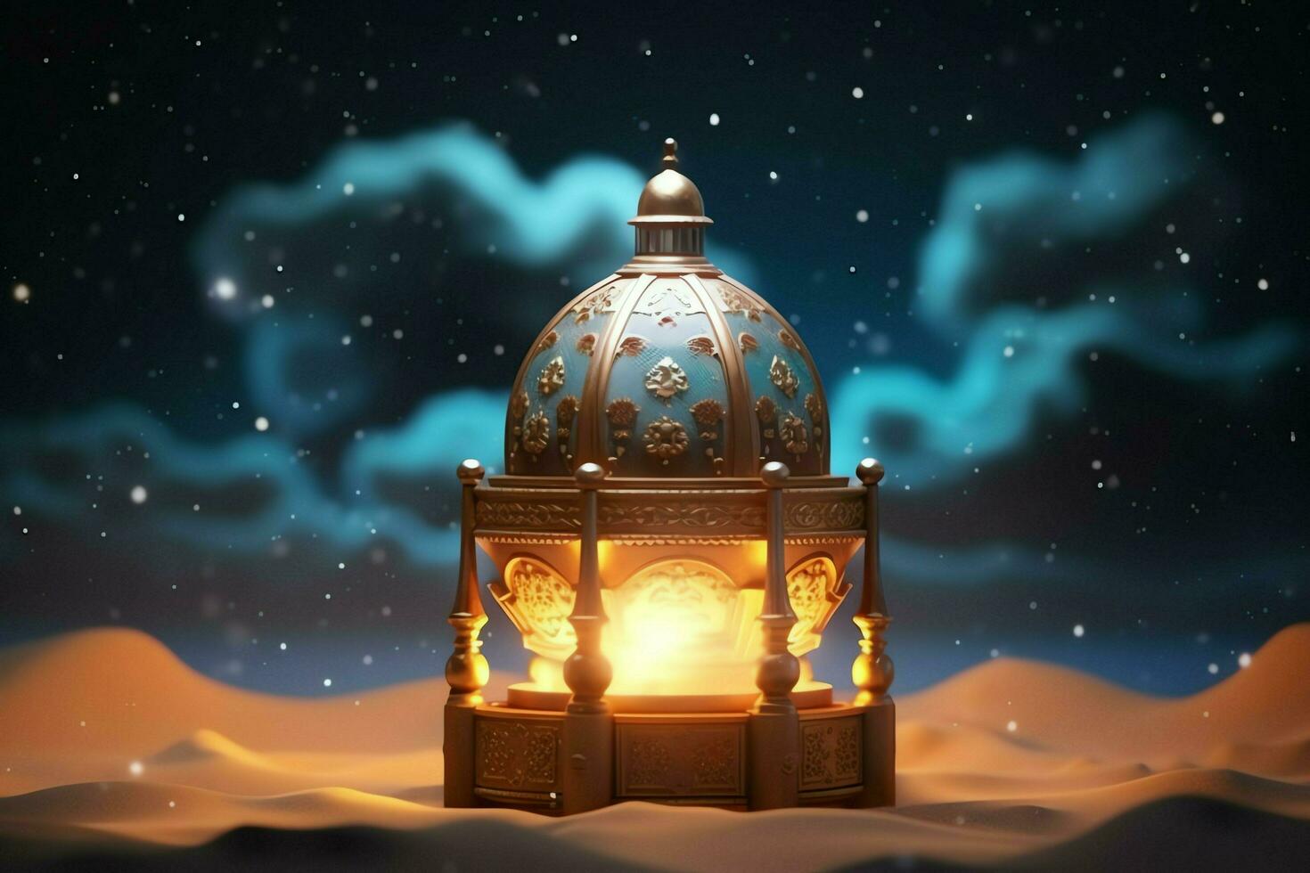 Eid mubarak and ramadan kareem greetings with islamic lantern and mosque. Eid al fitr background. Eid al fitr background of window concept by AI Generated photo