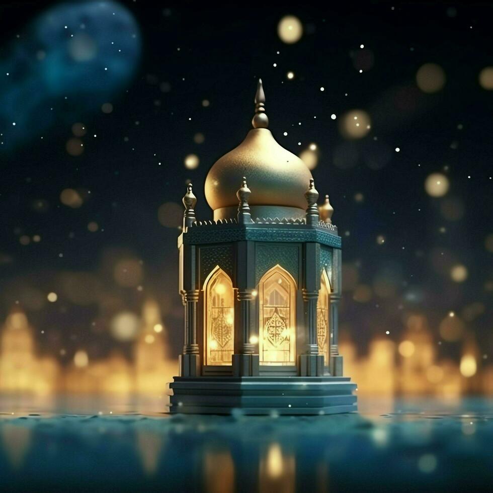 Eid mubarak and ramadan kareem greetings with islamic lantern and mosque. Eid al fitr background. Eid al fitr background of window concept by AI Generated photo