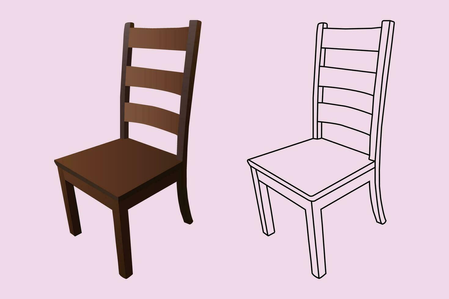 Classic wooden chair in cartoon style isolated on vector illustration