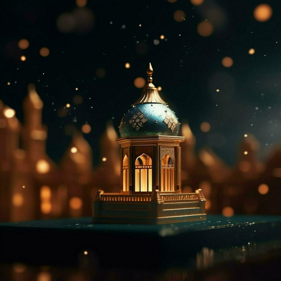 Eid mubarak and ramadan kareem greetings with islamic lantern and mosque. Eid al fitr background. Eid al fitr background of window concept by AI Generated photo