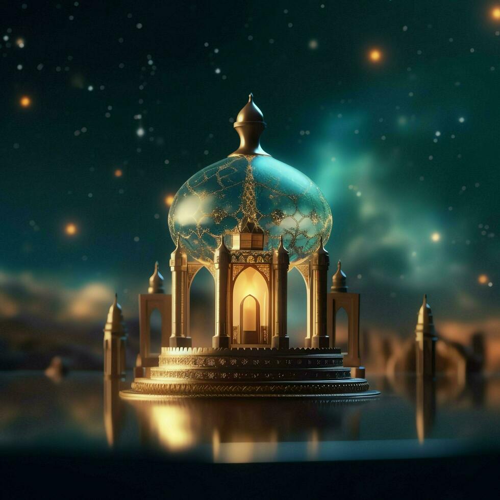 Eid mubarak and ramadan kareem greetings with islamic lantern and mosque. Eid al fitr background. Eid al fitr background of window concept by AI Generated photo