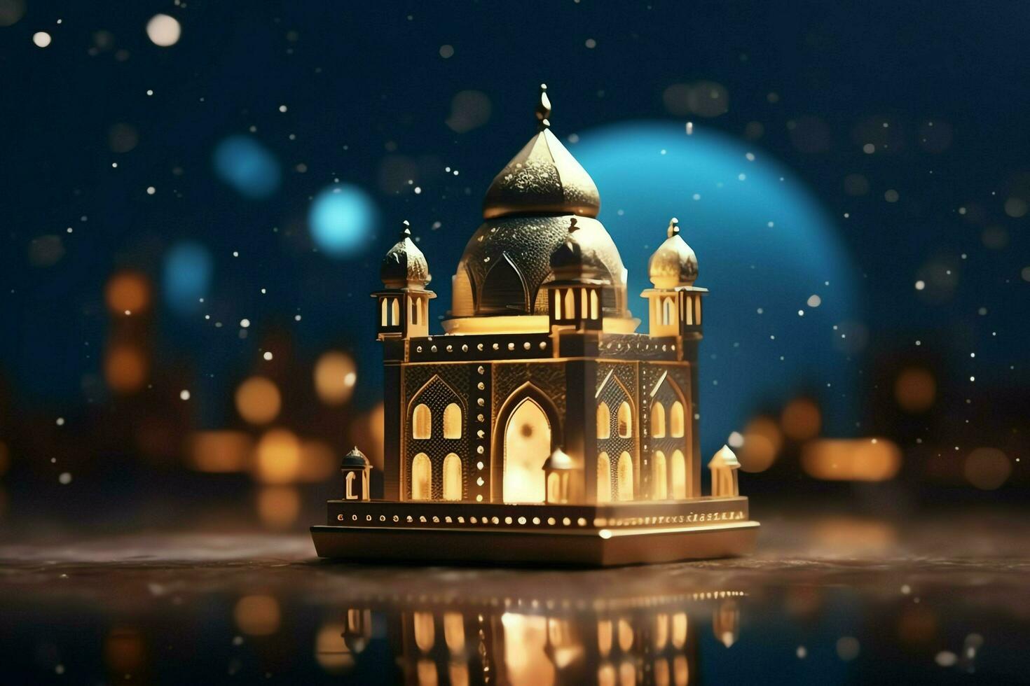 Eid mubarak and ramadan kareem greetings with islamic lantern and mosque. Eid al fitr background. Eid al fitr background of window concept by AI Generated photo