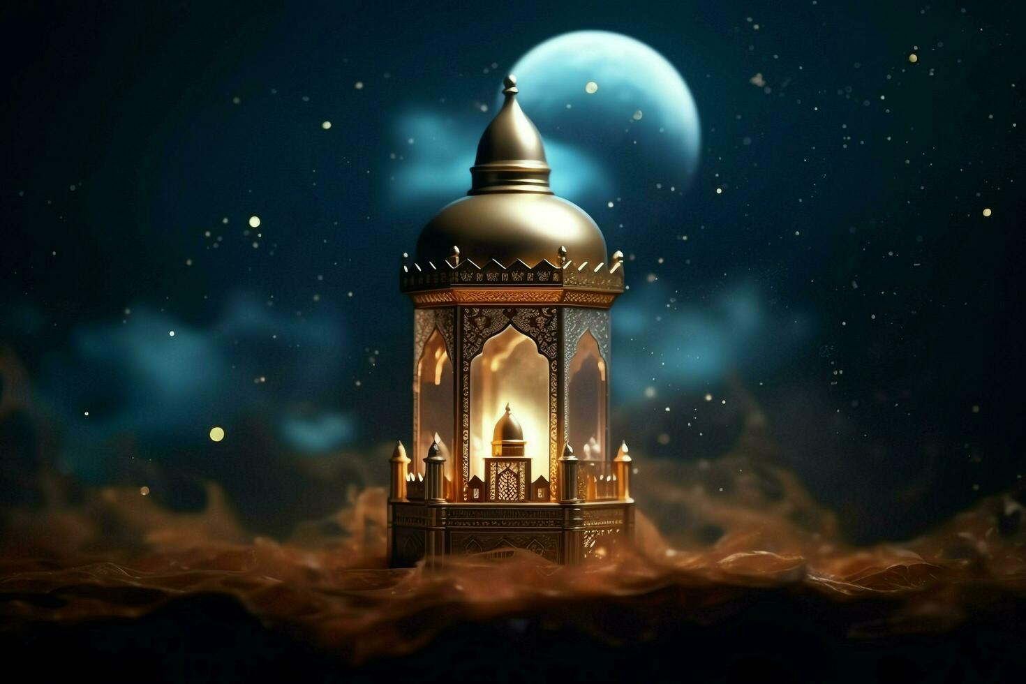 Eid mubarak and ramadan kareem greetings with islamic lantern and mosque. Eid al fitr background. Eid al fitr background of window concept by AI Generated photo