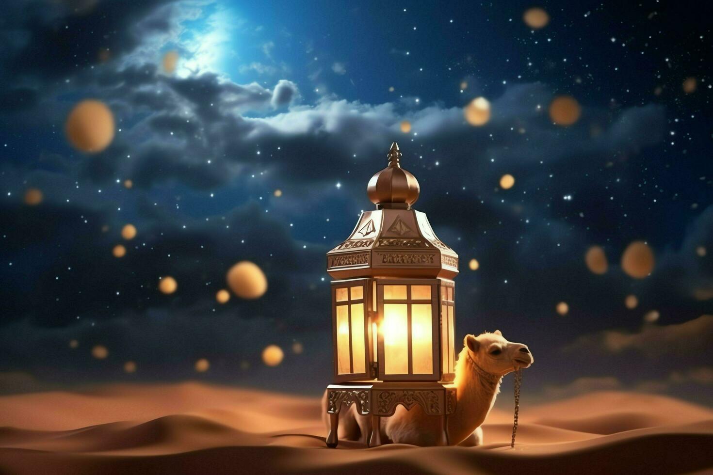 Eid mubarak and ramadan kareem greetings with islamic lantern and mosque. Eid al fitr background. Eid al fitr background of window concept by AI Generated photo