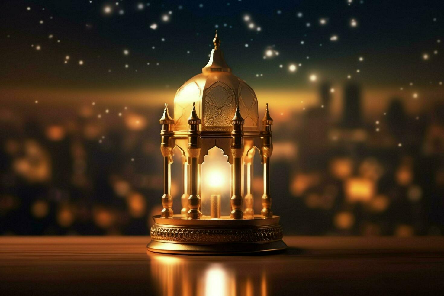 Eid mubarak and ramadan kareem greetings with islamic lantern and mosque. Eid al fitr background. Eid al fitr background of window concept by AI Generated photo