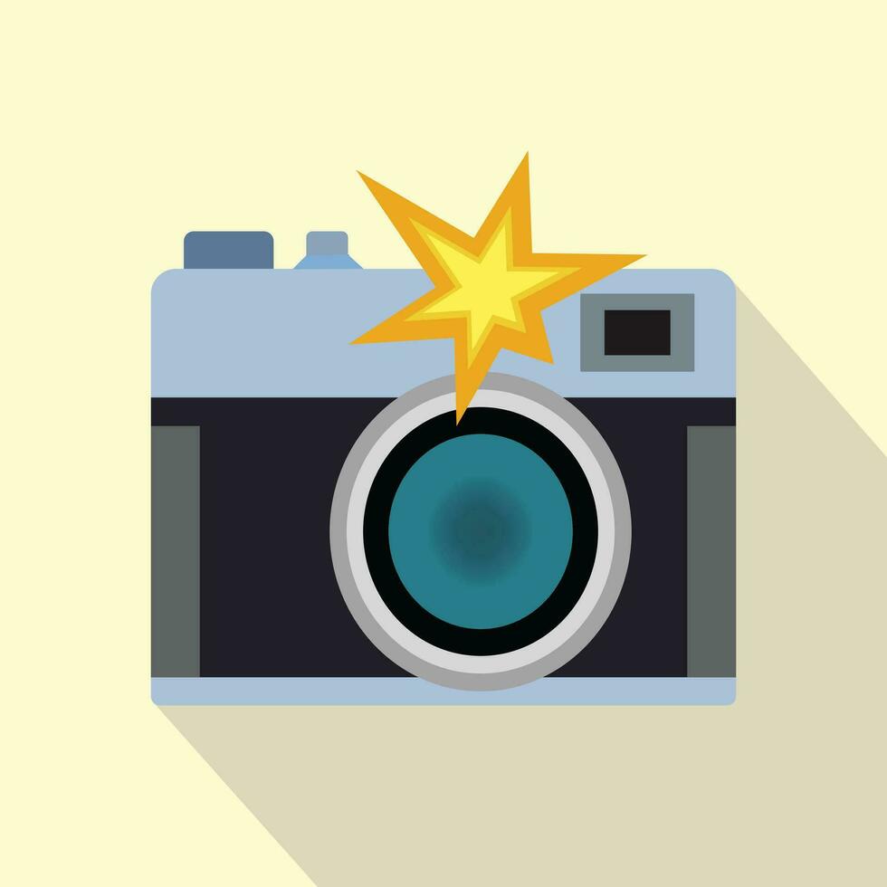 Camera with flash light vector isolated icon.Vintage photo camera icon, flat style Pro Vector illustration.