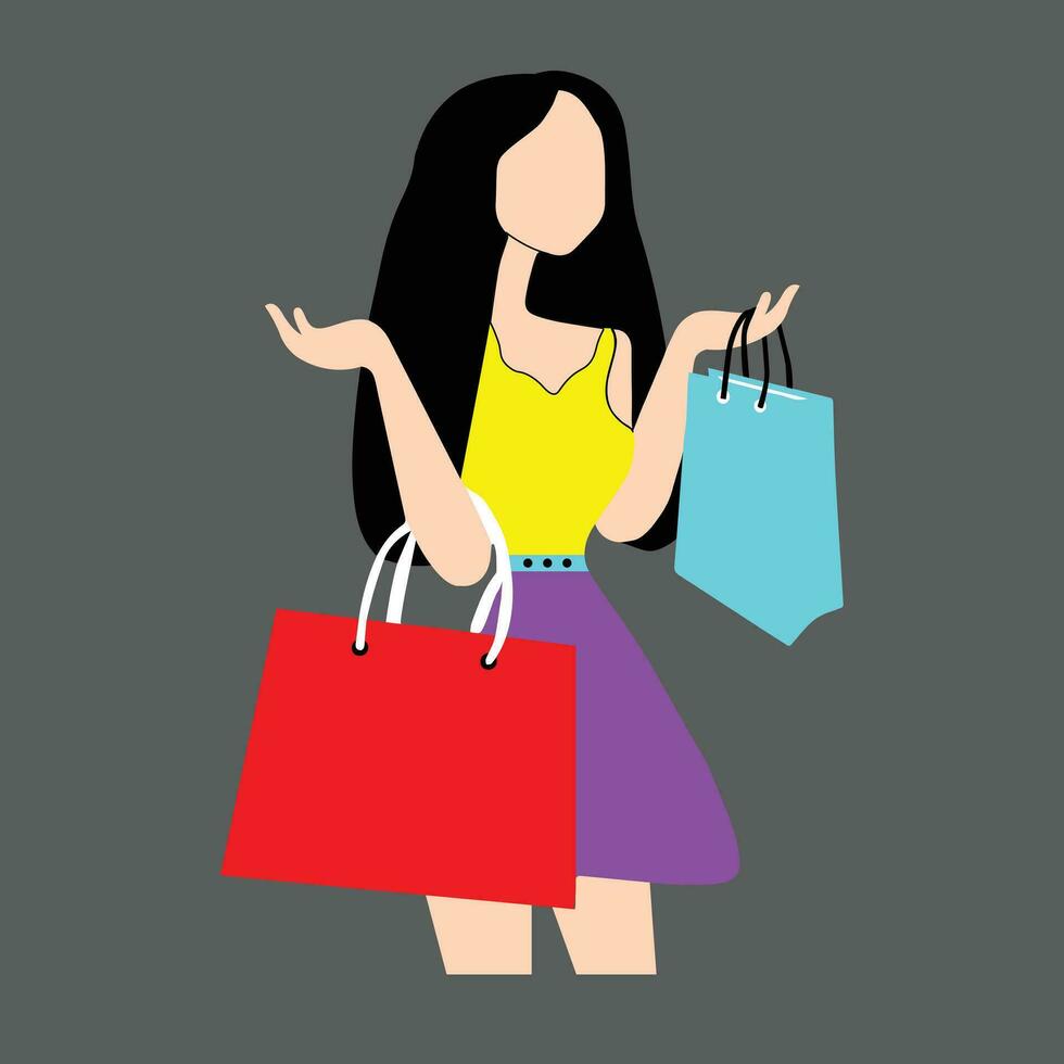 Woman with shopping bags at the mall of Vector Illustration.