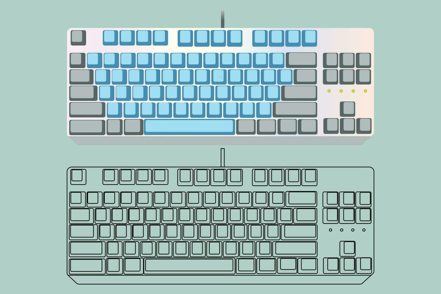 Gaming keyboard top view isolated on Background vector illustration eps