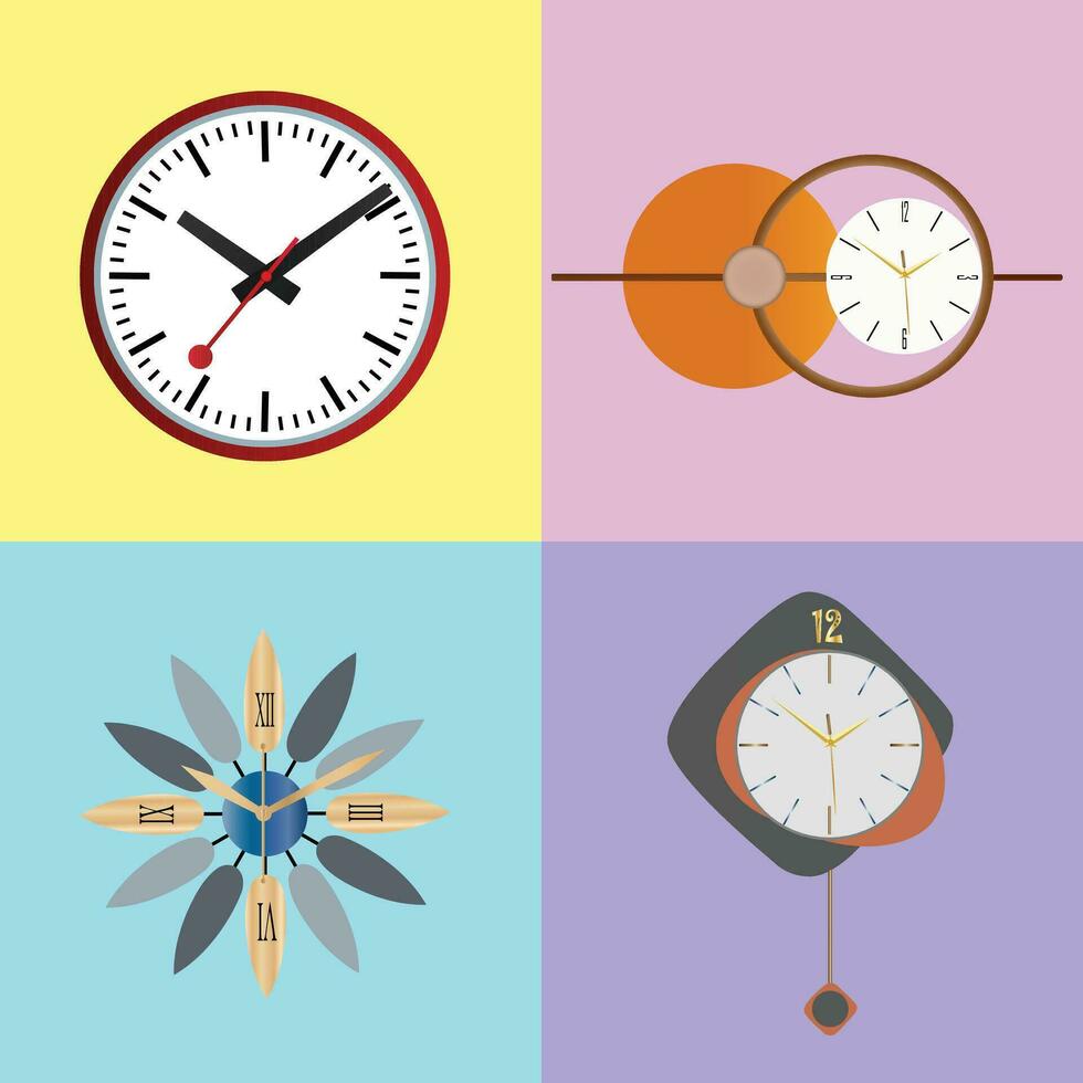 realista moderno reloj dibujos animados plano icono, retro y colección para vector ilustración.