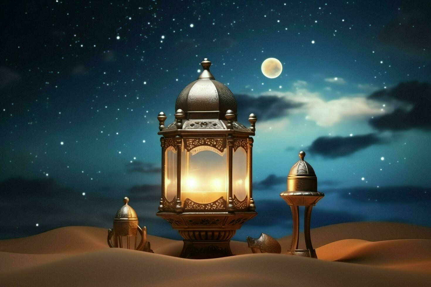 Eid mubarak and ramadan kareem greetings with islamic lantern and mosque. Eid al fitr background. Eid al fitr background of window concept by AI Generated photo