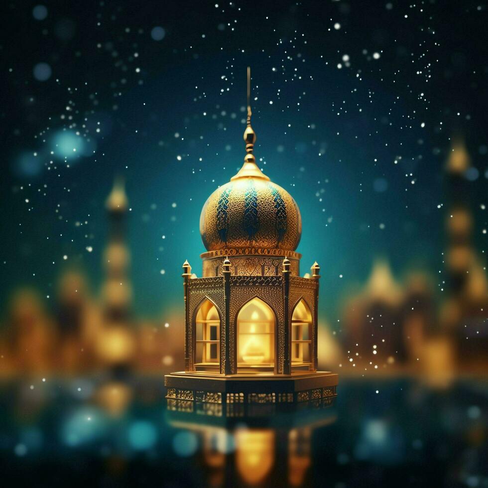 Eid mubarak and ramadan kareem greetings with islamic lantern and mosque. Eid al fitr background. Eid al fitr background of window concept by AI Generated photo