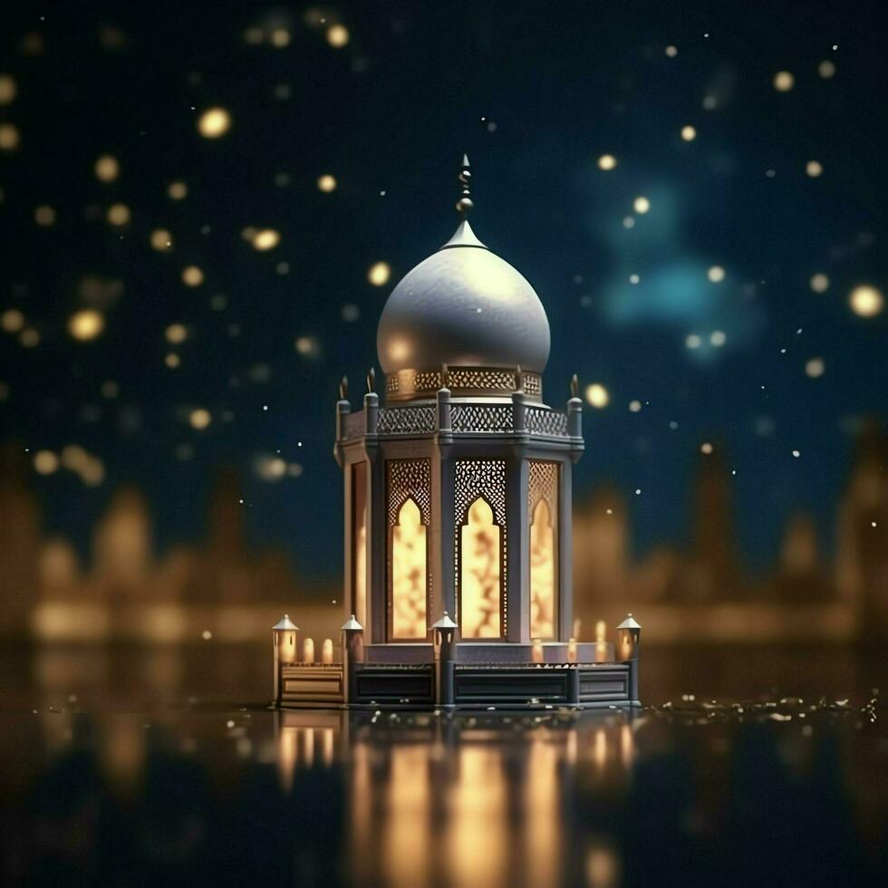 Eid mubarak and ramadan kareem greetings with islamic lantern and mosque. Eid al fitr background. Eid al fitr background of window concept by AI Generated photo