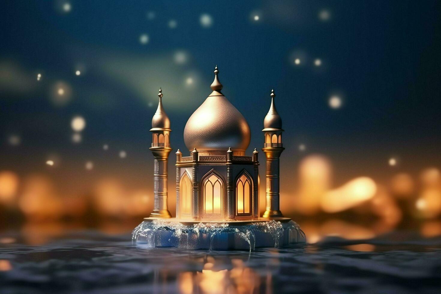 Eid mubarak and ramadan kareem greetings with islamic lantern and mosque. Eid al fitr background. Eid al fitr background of window concept by AI Generated photo