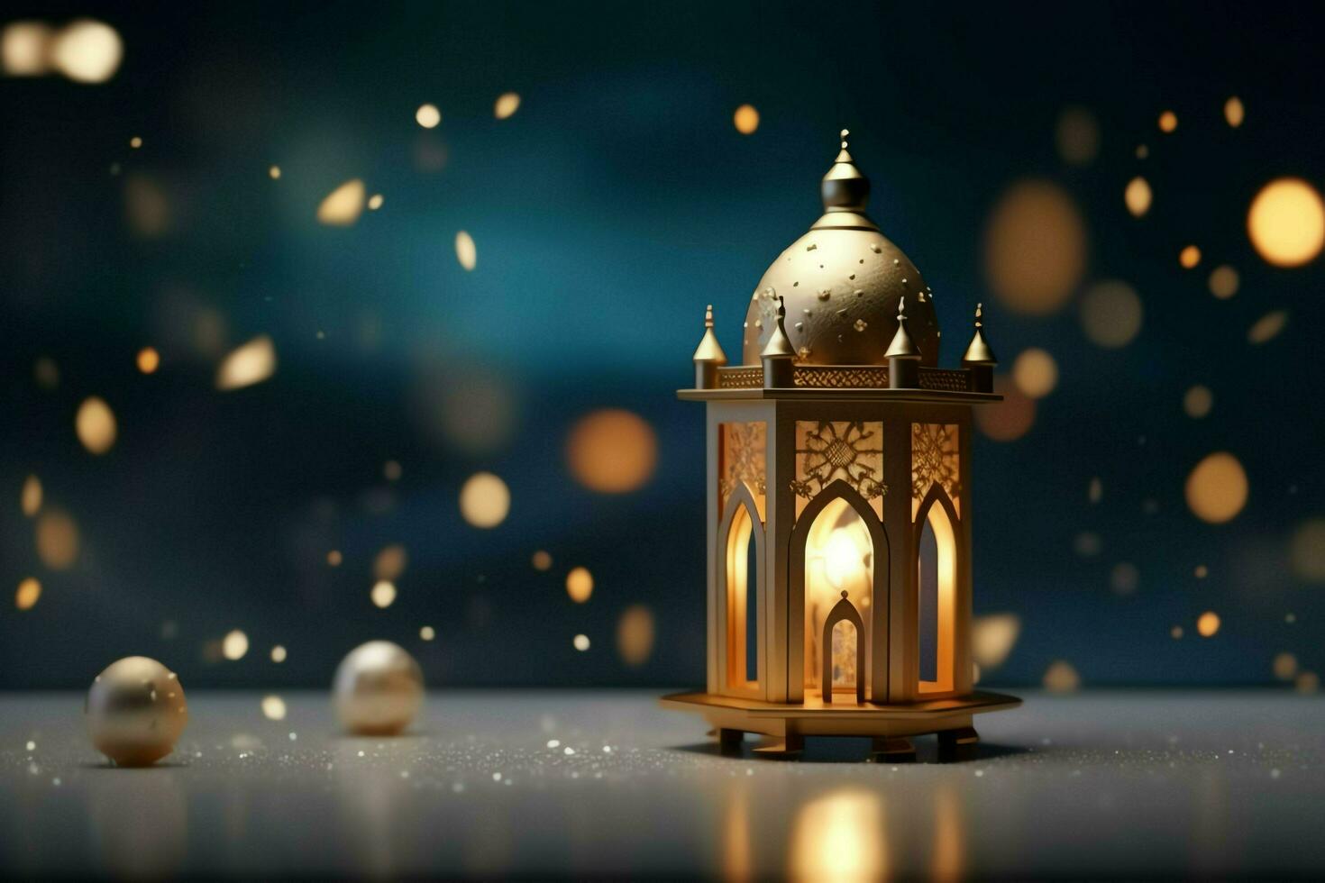 Eid mubarak and ramadan kareem greetings with islamic lantern and mosque. Eid al fitr background. Eid al fitr background of window concept by AI Generated photo