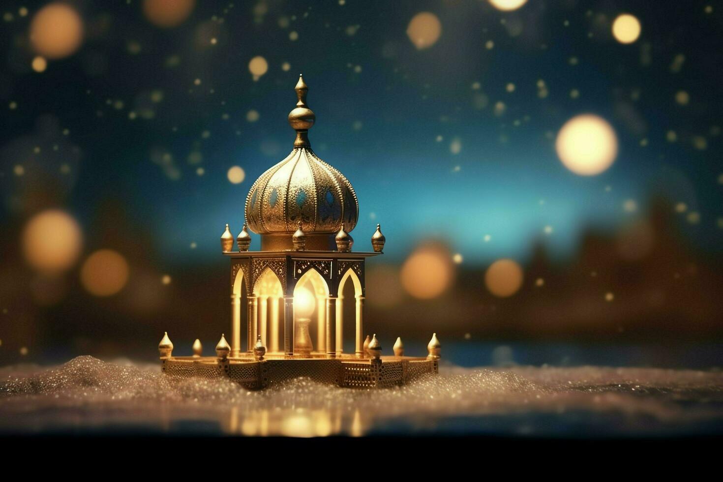 Eid mubarak and ramadan kareem greetings with islamic lantern and mosque. Eid al fitr background. Eid al fitr background of window concept by AI Generated photo