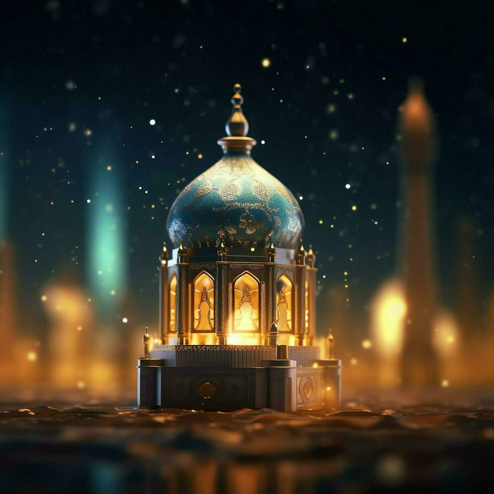 Eid mubarak and ramadan kareem greetings with islamic lantern and mosque. Eid al fitr background. Eid al fitr background of window concept by AI Generated photo