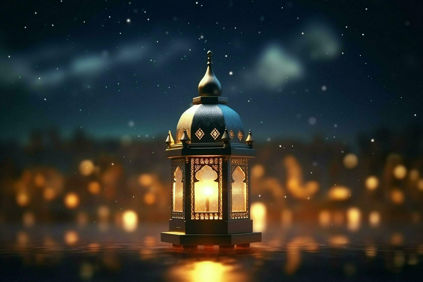 Eid mubarak and ramadan kareem greetings with islamic lantern and mosque. Eid al fitr background. Eid al fitr background of window concept by AI Generated photo