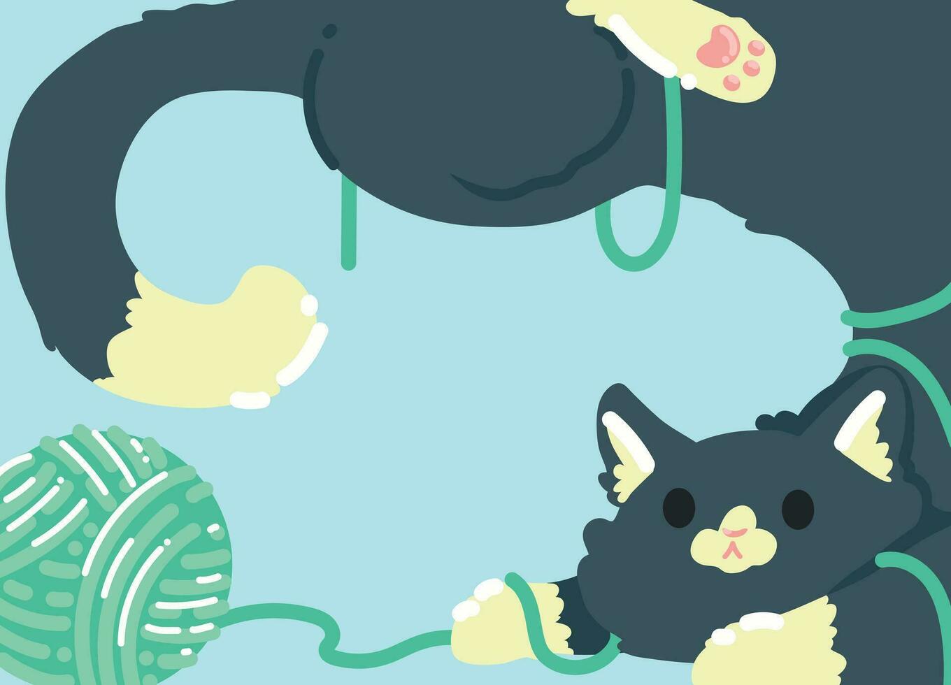 furry cat playing with a ball of yarn vector