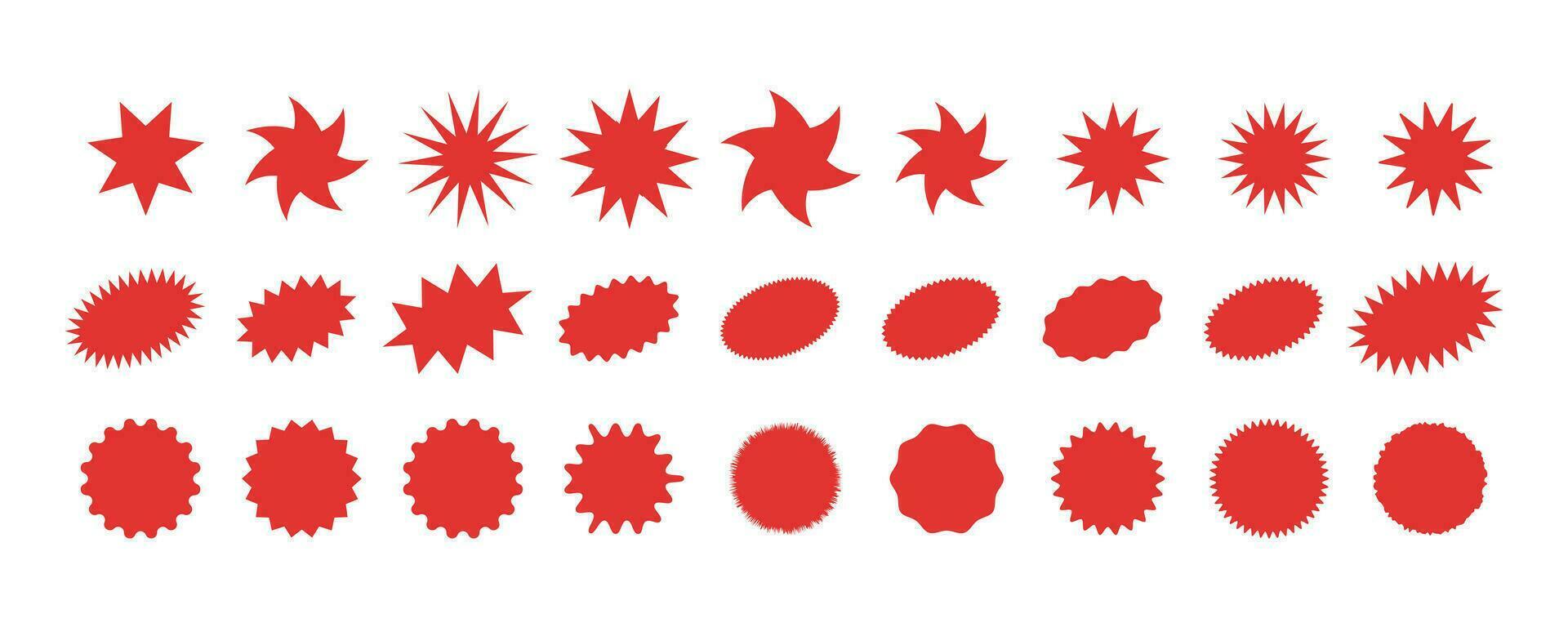 Set of retro starburst stickers. Design elements for promo advertising campaign. Vector illustration