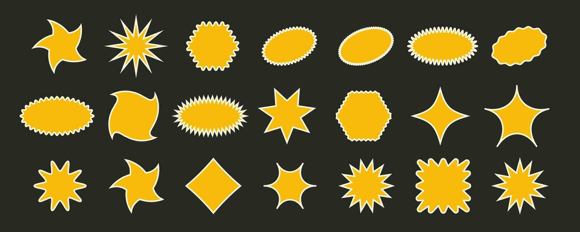 Collection of yellow starburst speech bubbles. Design elements for promo advertising campaign. Vector illustration